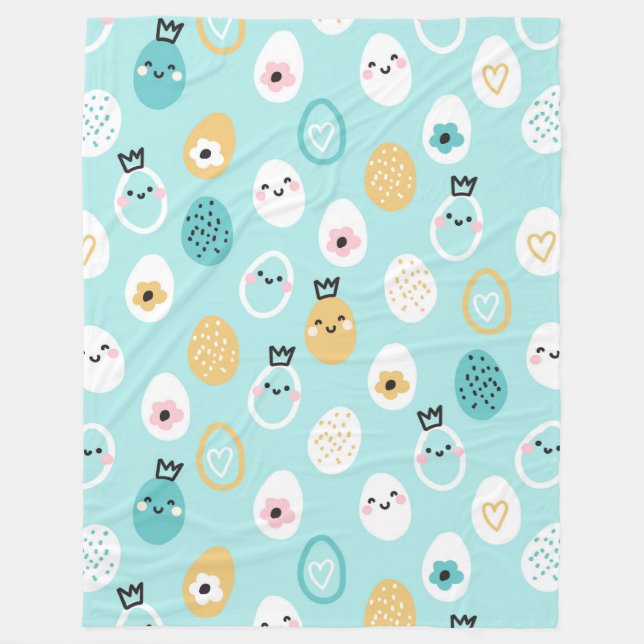 Cute Easter Eggs Pattern Kawaii Pastel Eggs  Fleece Blanket (Front)