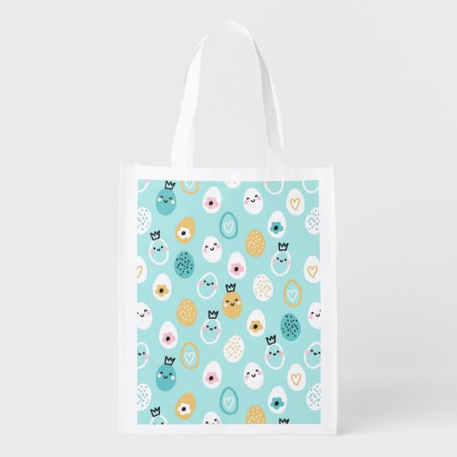 Cute Easter Eggs Pattern Kawaii Pastel Eggs  Grocery Bag