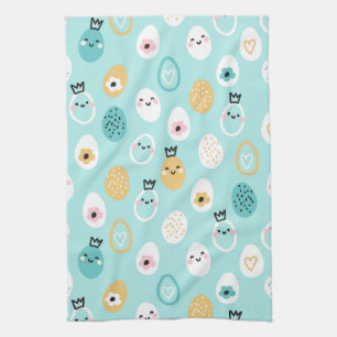 Cute Easter Eggs Pattern Kawaii Pastel Eggs  Kitchen Towel
