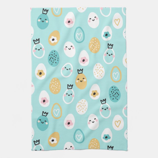 Cute Easter Eggs Pattern Kawaii Pastel Eggs  Kitchen Towel (Vertical)