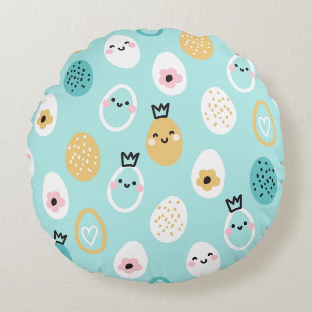 Cute Easter Eggs Pattern Kawaii Pastel Eggs  Round Pillow (Front)