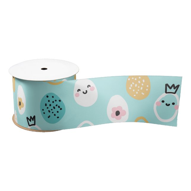Cute Easter Eggs Pattern Kawaii Pastel Eggs  Satin Ribbon (Spool)