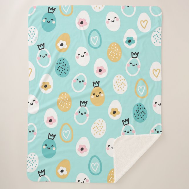 Cute Easter Eggs Pattern Kawaii Pastel Eggs  Sherpa Blanket (Front)