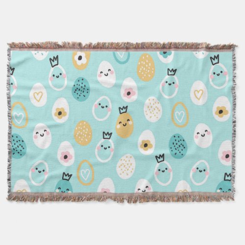 Cute Easter Eggs Pattern Kawaii Pastel Eggs  Throw Blanket
