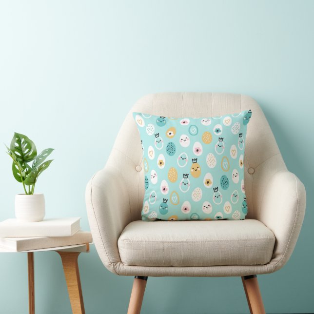 Cute Easter Eggs Pattern Kawaii Pastel Eggs  Throw Pillow (Chair)