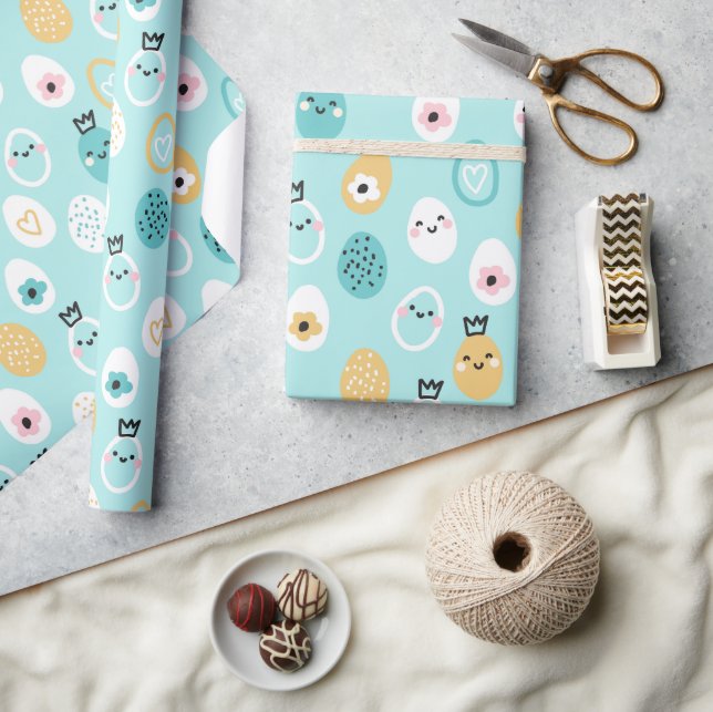 Cute Easter Eggs Pattern Kawaii Pastel Eggs  Wrapping Paper (Crafts)