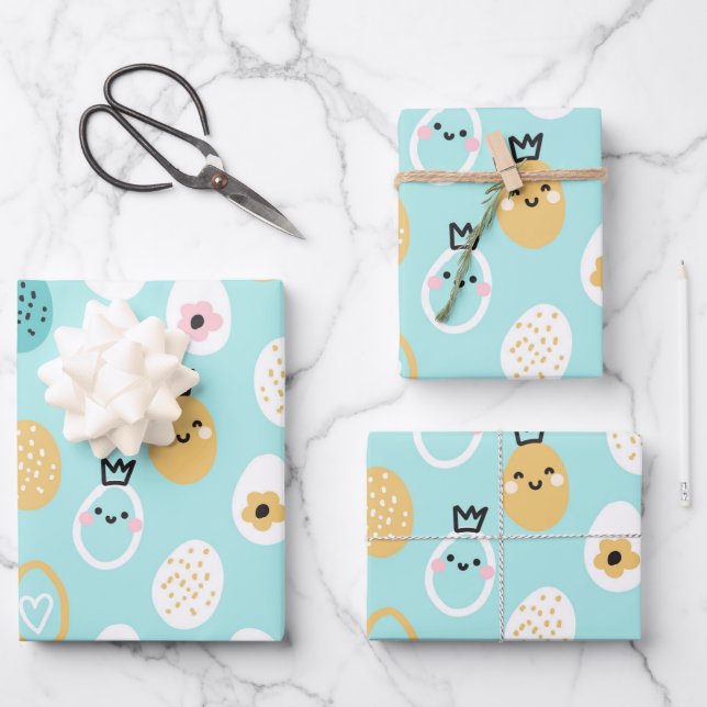 Cute Easter Eggs Pattern Kawaii Pastel Eggs  Wrapping Paper Sheets (Front)
