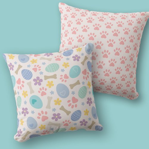 Cute Easter eggs Paw print Pastel colors Dog lover Throw Pillow