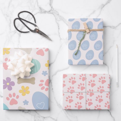 Cute Easter eggs Paw prints Pastel colors Pattern Wrapping Paper Sheets