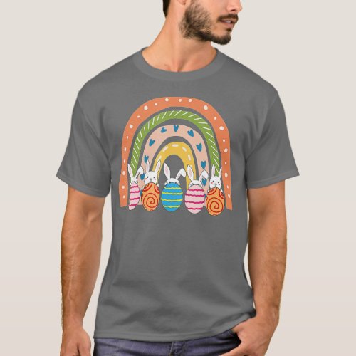 Cute Easter Eggs Rainbow Bunny Rabbits Happy Easte T_Shirt