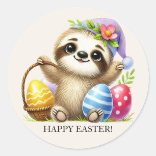 Cute Easter Eggs Sloth Classic Round Sticker