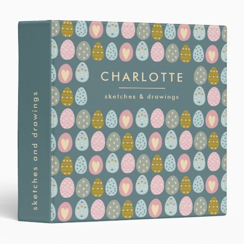 Cute Easter Eggs Teal Pink Personalized Name 3 Ring Binder