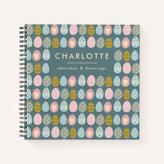 Cute Easter Eggs Teal Pink Personalized Sketchbook Notebook (Front)