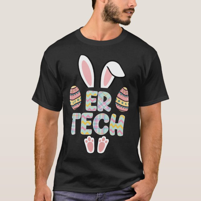 Cute Easter ER Tech Bunny Ears Happy Easter Eggs O T-Shirt (Front)
