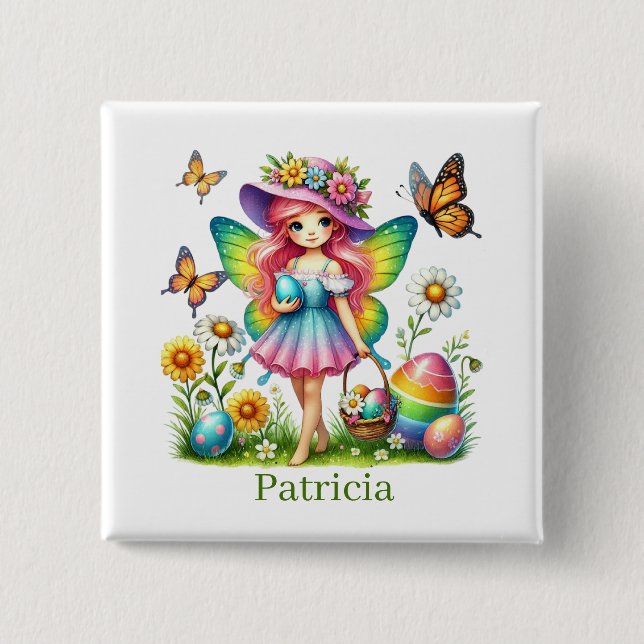 Cute Easter fairy add name  Button (Front)