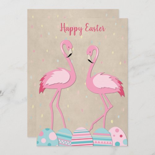 Cute Easter flamingo  painted eggs Holiday Card