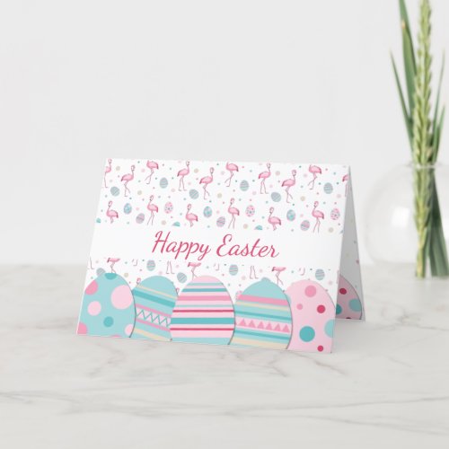 Cute Easter flamingo  painted eggs pattern Holiday Card