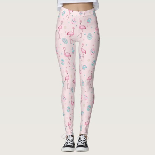 Cute Easter flamingo  painted eggs pattern Leggings