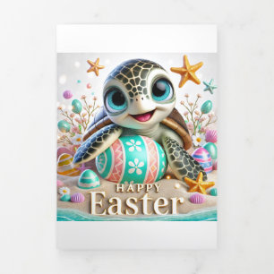 Cute Easter Folded Card With Sea Turtle