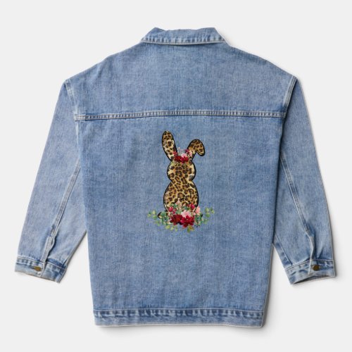 Cute Easter Girls Women Bunny Leopard Print Rabbit Denim Jacket