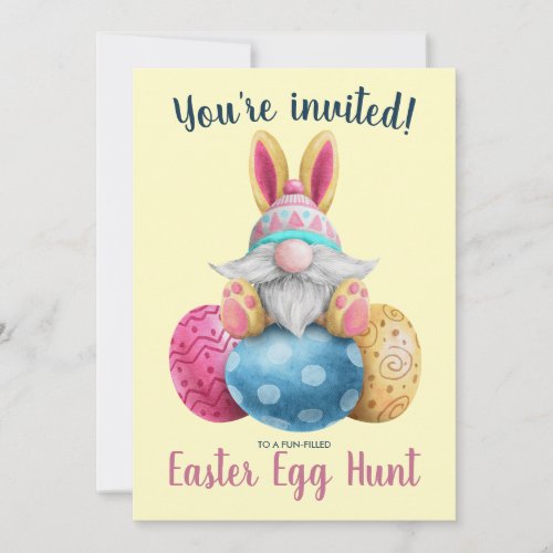 Cute Easter Gnome Egg Hunt Invitation