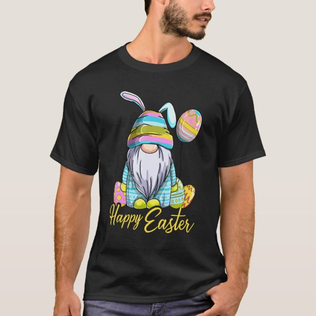 Cute Easter Gnome Eggs Hunting Basket Cute Happy E T-Shirt (Front)