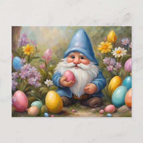 Cute Easter Gnome with Easter Eggs and Flowers  Holiday Postcard