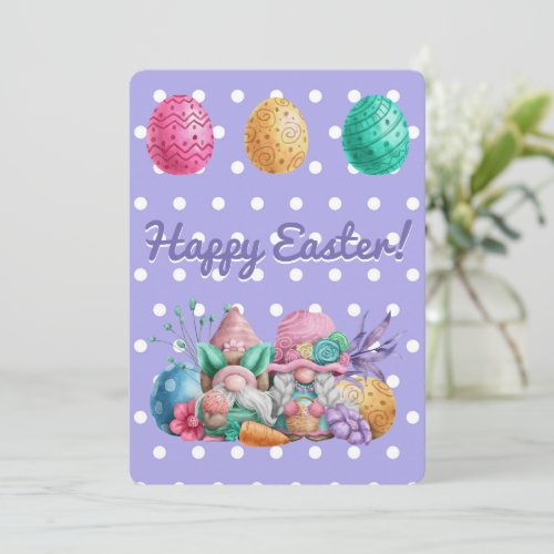 Cute Easter Gnomes and Easter Eggs Holiday Card