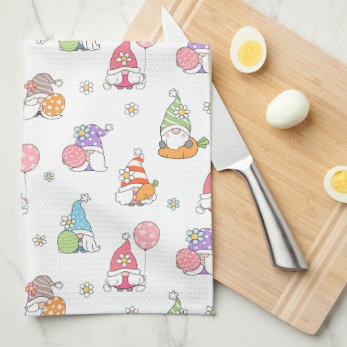 Cute Easter Gnomes Girly Spring Flowers Eggs Kitchen Towel