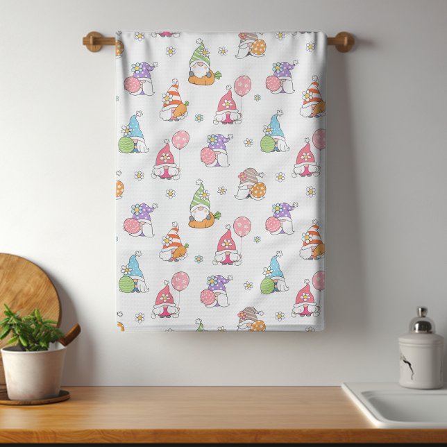 Cute Easter Gnomes Girly Spring Flowers Eggs Kitchen Towel (Creator Uploaded)