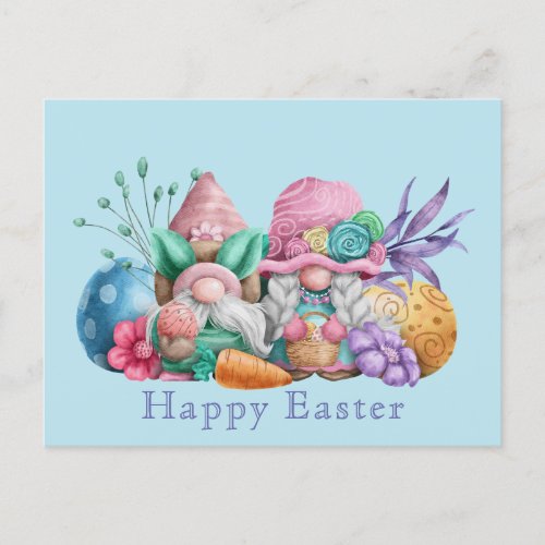 Cute Easter Gnomes Illustration Holiday Postcard