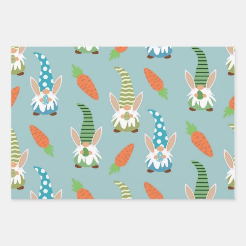 Cute Easter gnomes with bunny ears holding eggs  Wrapping Paper Sheets