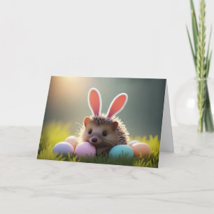 Cute Easter Hedgehog with Colored Eggs Card
