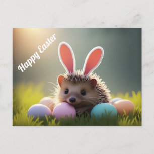 Cute Easter Hedgehog with Colored Eggs Postcard