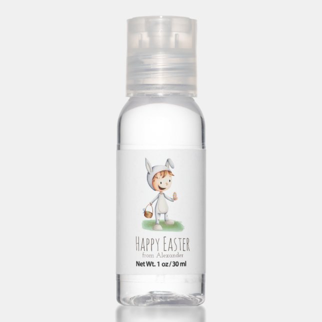 Cute Easter Kid in Bunny Costume Favor Hand Sanitizer (Front)