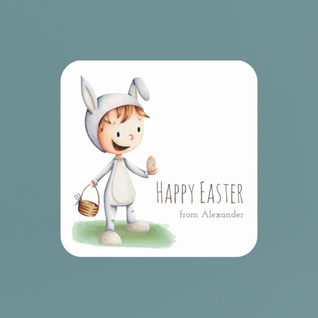 Cute Easter Kid School Class Personalized Square Sticker (Cute Easter Kid School Class Personalized Square Sticker)