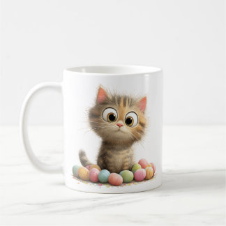 Cute Easter Kitten Mug with Pastel Eggs