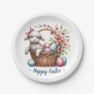 Cute Easter Lamb Floral Personalized Paper Plates