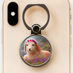 Cute easter lamb with flowers - phone ring stand