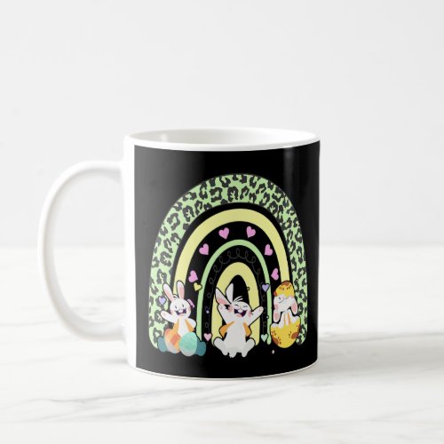 Cute Easter Leopard Rainbow Bunny Happy Easter Day Coffee Mug