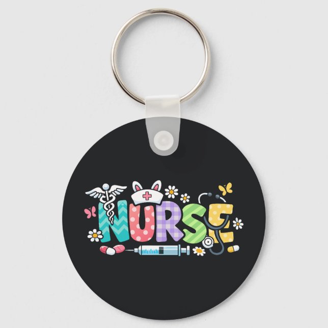 Cute Easter Nurse Medical Humor Keychain (Front)