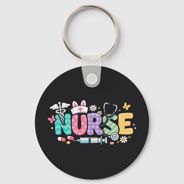 Cute Easter Nurse Medical Humor Keychain (Front)