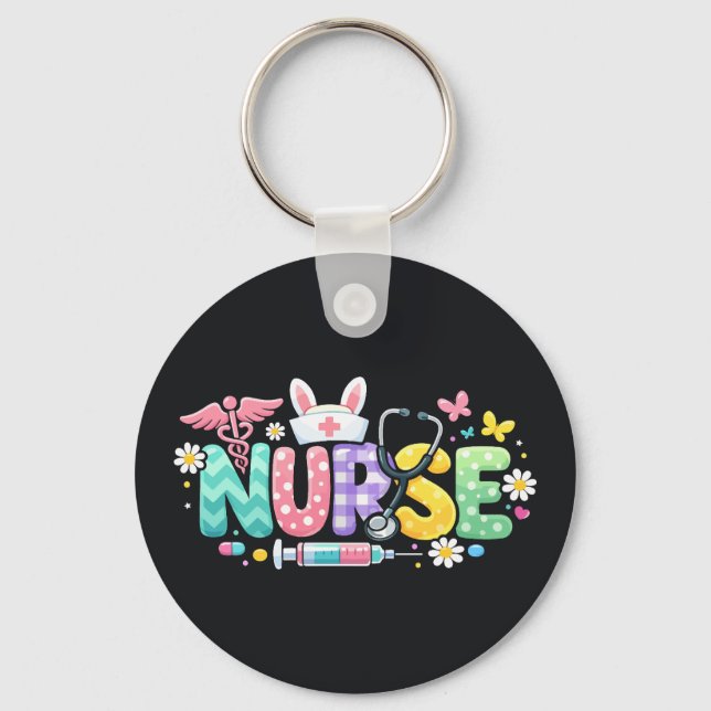 Cute Easter Nurse Medical Humor Keychain (Front)