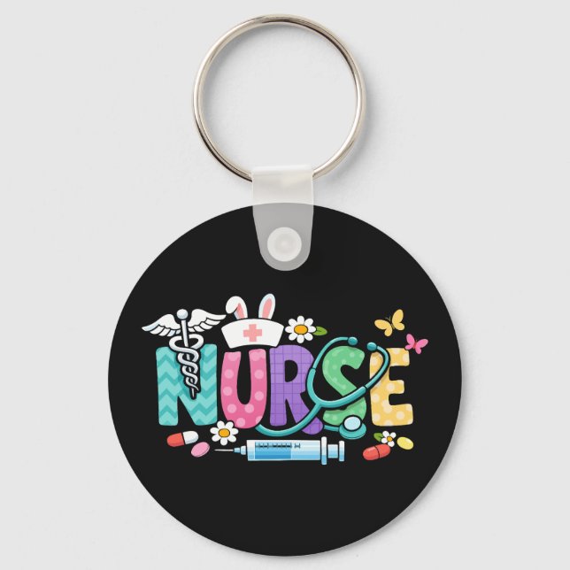 Cute Easter Nurse Medical Humor Keychain (Front)