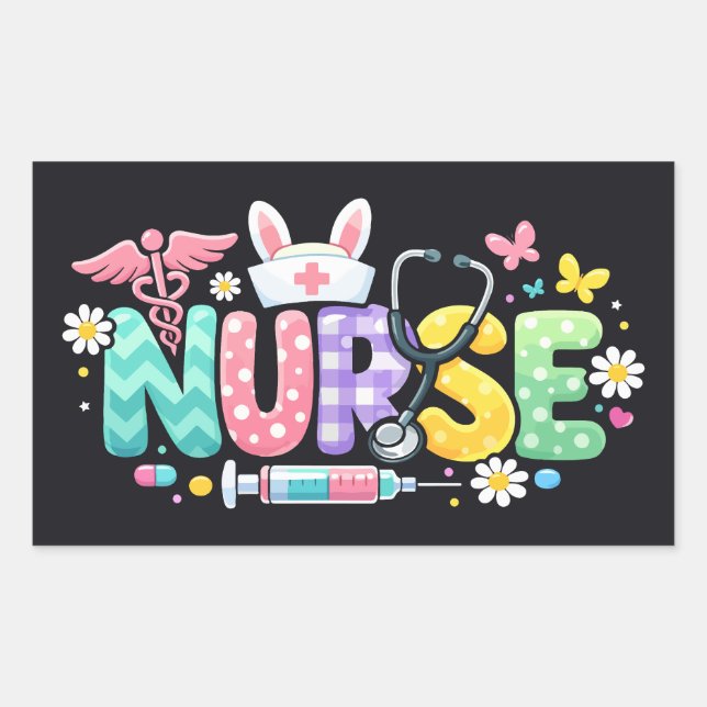 Cute Easter Nurse Medical Humor Rectangular Sticker (Front)