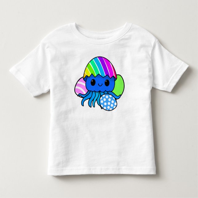 Cute Easter Octopus Kids Shirt with Colorful Eggs (Front)