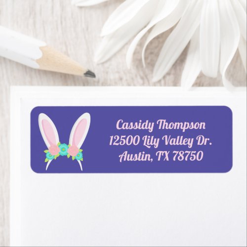 Cute Easter Party Bunny Ears Purple Return Address Label