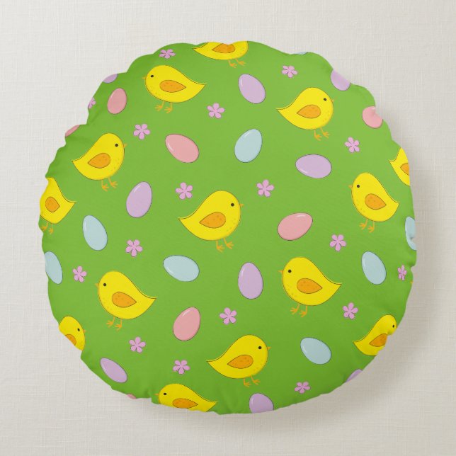 Cute Easter pattern Chickens Eggs Custom color Round Pillow (Front)