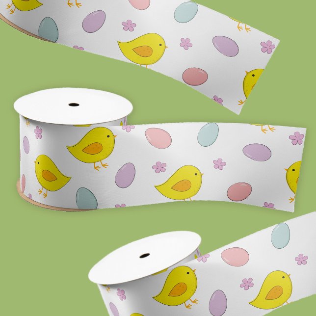 Cute Easter pattern Chickens Eggs Custom color Satin Ribbon (Creator Uploaded)