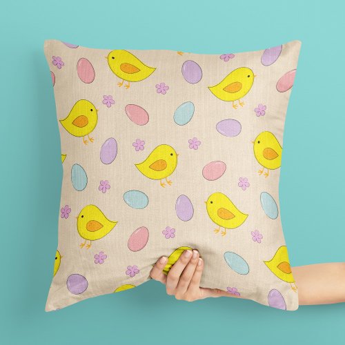 Cute Easter pattern Chickens Eggs Custom color Throw Pillow